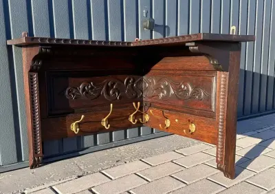 Unikatowy dębowy wieszak narożny – lite drewno, rzeźbiony, stylowy, rustykalny — praca Antyki, Środa Śląska
