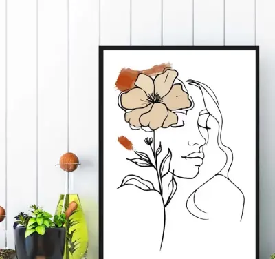 plakat kobieta i kwiaty abstrakcja, plakat do salonu w ramę kobieta — praca DRUKARNIA PATRZ, Iława