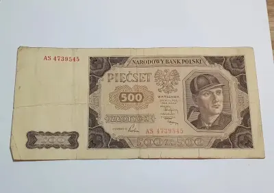 500 zlotych 1948r seria AS stan dobry — praca Marcin, Kraków