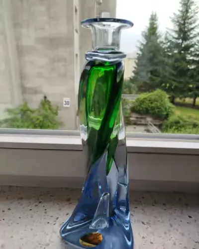 A. JABLONSKI rzadki, skrecony, krysztalowy wazon 29 cm — praca Jarek, Kraków