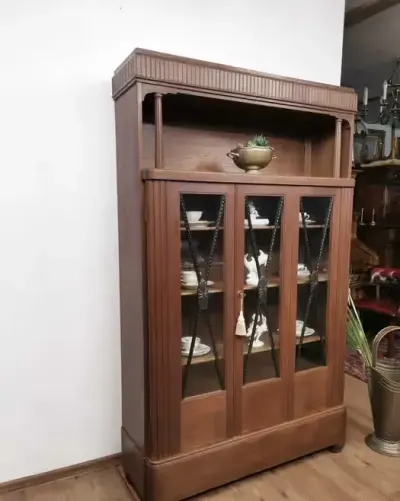 Dębowa biblioteczka witryna  antyk 488/2024 — praca Jakub, Szczecin
