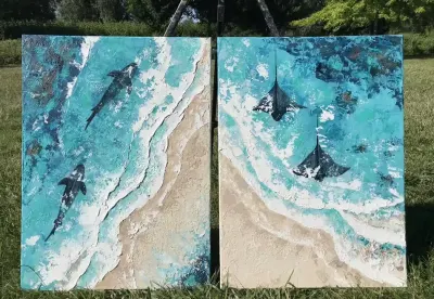 Dwuczęściowy dwiptych „Życie w oceanie” (2×55×75 cm) — praca svetavolivach1233, Gdańsk