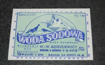 Etykietka Woda Sodowa - W.W. Mędrzejewscy - lata 50/60 — praca Agnieszka, Warszawa