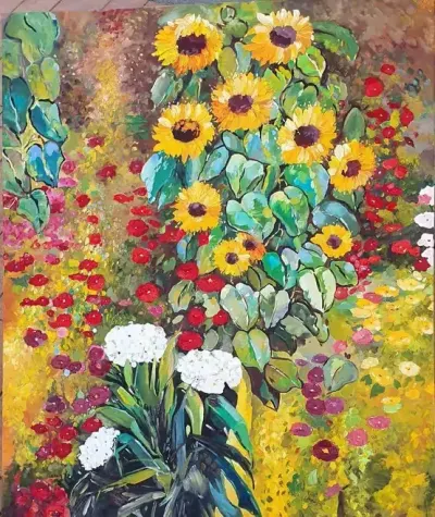 Gustav Klimt "Słoneczniki" -obraz malowany farbami olejnymi na płótnie — praca zofiamariannabrzezinska, Poznań