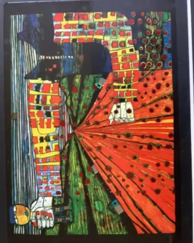 Hundertwasser abstrakcje oprawione ( obrazki )8 sztuk — praca Julka, Gdańsk
