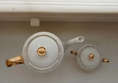imbryk/dzbanek oraz cukiernica z porcelany, pozłacane Ćmielów VINTAGE! — praca KingaGO2, Łódź
