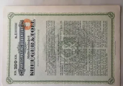 Kreuger & Toll, obligacja na 100 koron z 1928 r. — praca Jan, Warszawa