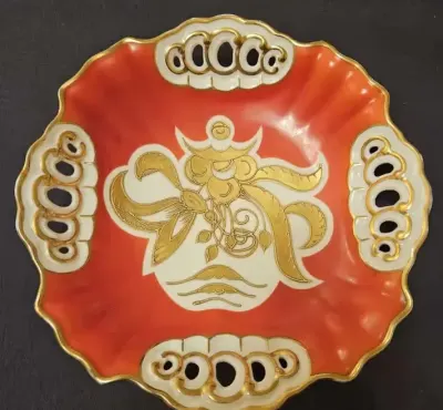 Kruger Geiersthal talerz ozdobny czerwony ręcznie malowany misa patera porcelana — praca Damian, Gdańsk