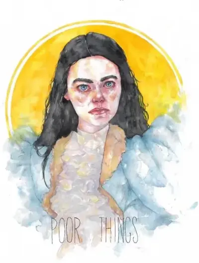 Obraz akwarela inspirowany filmem Poor Things, wymiar A2 — praca Justyna, Poznań