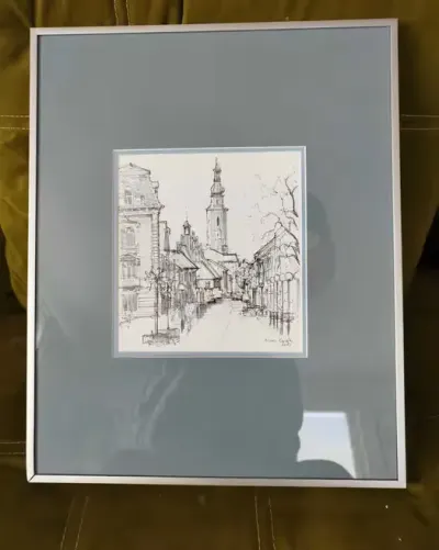 Oprawiony obraz młodego artysty/grafika łączona z akwarelą — praca Joanna S., Warszawa