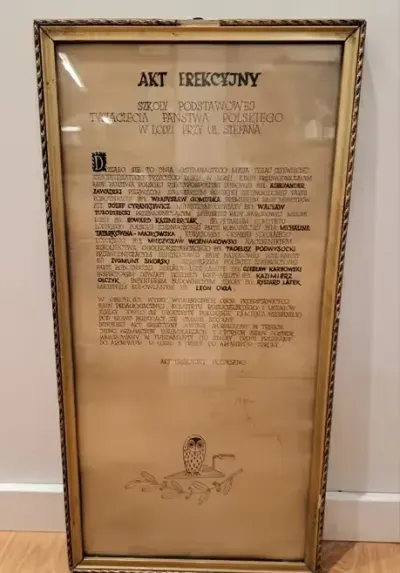 Oryginalny AKT EREKCYJNY szkoła podstawowa Stefana Łódź vintage 1963r — praca antykizestrychu, Łódź