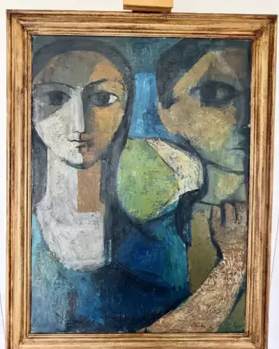 Oryginalny brytyjski modernizm 1962 – Wielkoformatowy Sygnowany obraz olejny z  historią wystawienniczą – Wybitna faktura i kompozycja Kubizm Mega Art — praca ArtCollector, Szczecin
