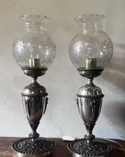 Para przepięknych, posrebrzanych lamp. Art Deco, Francja — praca Marta, Poznań