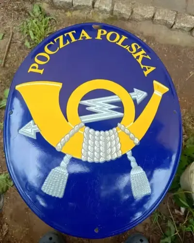 Poczta Polska duża tablica emaliowana, vintage. — praca Soprano, Gdańsk