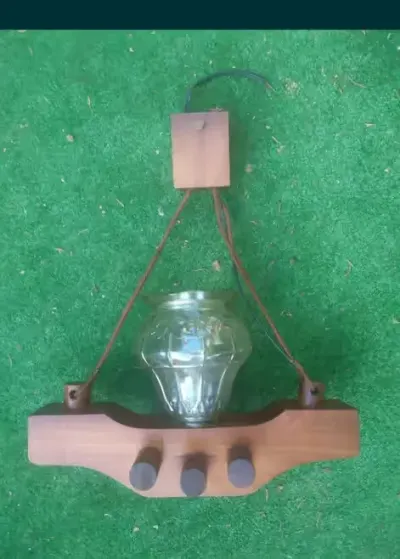 Rustykalna Lampa drewno, szkło wisząca PRL — praca Ola, Poznań