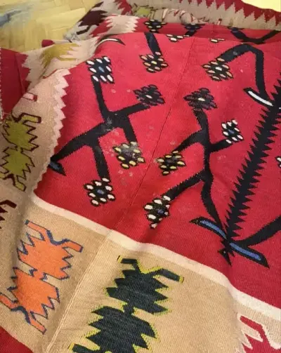 Rzadki kilim huculski 4m ręcznie tkany czerwony vintage Karpaty — praca Maciej, Wrocław