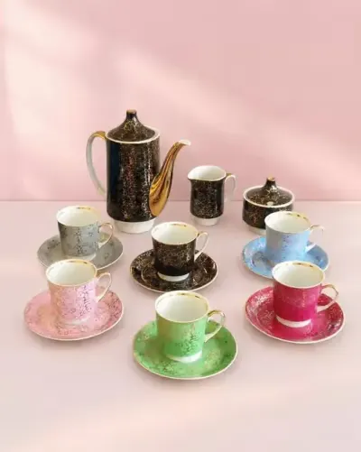 Serwis do kawy Wawel – 6 osób – porcelana PRL – komplet 15 elementów — praca message777, Łódź