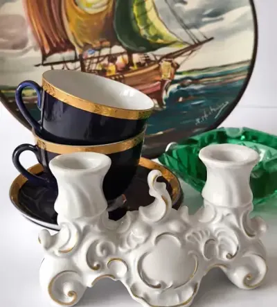 Świecznik Walendorf piękna stara porcelana sygnowana — praca Marzena, Kraków