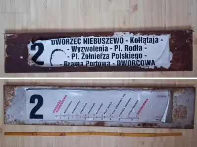 Tablica tramwajowa 2-stronna oryginał Tramwaje Szczecin Niebuszewo PRL — praca Asia, Szczecin