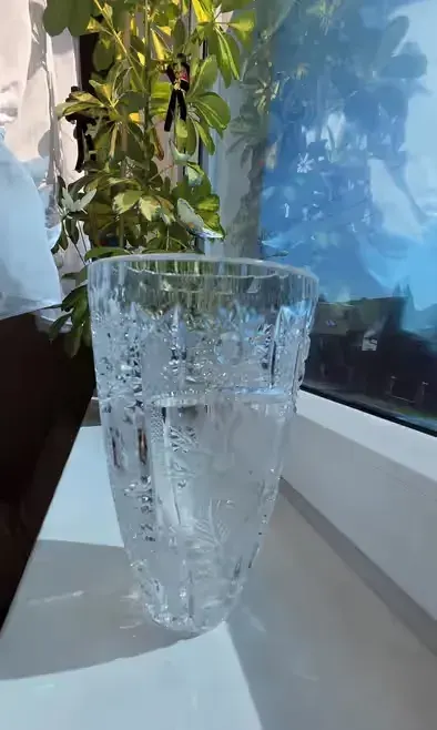 Wazon kryształowy PRL – bogaty szlif, vintage 20 cm — praca Żaneta, Poznań