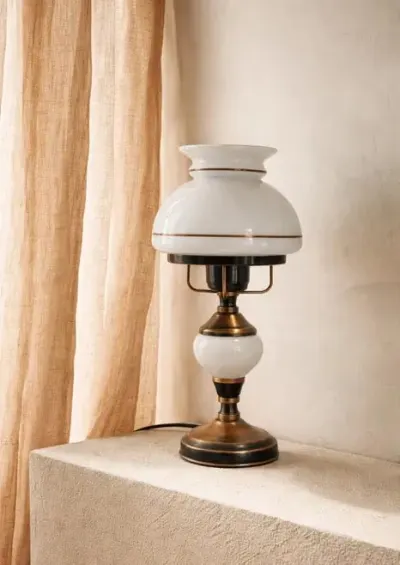 Lampa stołowa vintage retro PRL szkło ceramika metal POLAM — praca Patrycja K., Wrocław