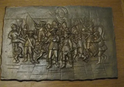 Metaloplastyka, piękny odlew, "Straż nocna", Rembrandta, b. masywna, — praca Damian Z., Wrocław