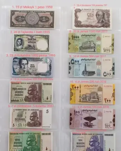 Banknoty ze świata UNC — praca Irena K., Katowice