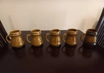Kufle Mirostowice porcelana porcelit PRL Retro 5 sztuk różne kolory — praca Justyna K., Wrocław
