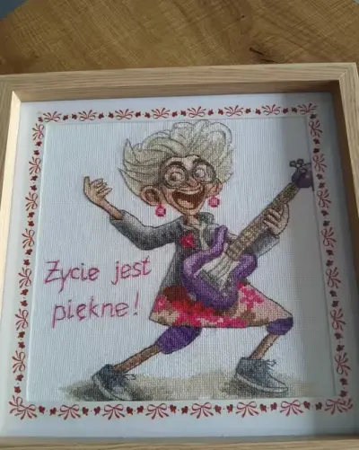 Obraz haft krzyżykowy "Życie jest  piękne" — praca Stefania, Katowice