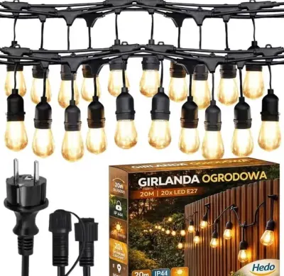 Girlanda Ogrodowa Świetlna 20M 20X Żarówka LED Sieciowa Wodoszczelna — praca HEDO SPÓŁKA Z OGRANICZONĄ ODPOWIEDZIALNOŚCIĄ, Skierniewice