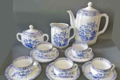 Serwis kawowy Giesche lata 20-te XX w. China Blau — praca antykibatorego, Katowice