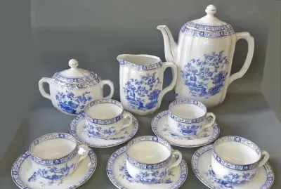 Serwis kawowy Giesche lata 20-te XX w. China Blau — praca antykibatorego, Katowice
