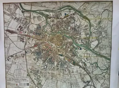 Stara mapa Wrocław Breslau 1910 r — praca Andrzej, Wrocław
