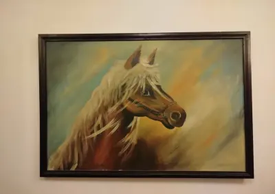 Stary obraz ręcznie malowany 126/86cm — praca Wiktor, Wrocław