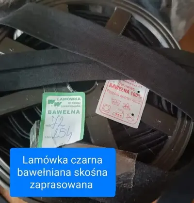 Czarna lamówka bawełniana skośna zaprasowana szerokość 2,5 cm — praca Bożenna, Hajnówka