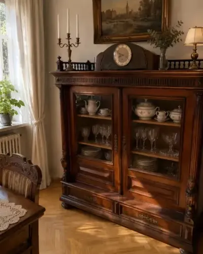 Kredens witryna neorenesans ok. 1900 — praca Tadeusz, Konstancin-Jeziorna