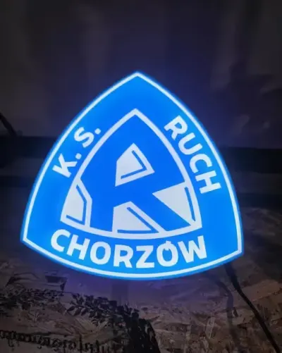 Lampka LED Ruch Chorzów Kaseton 3D | Herb KS Ruch | Prezent dla Kibica — praca Tdru, Łuków Śląski
