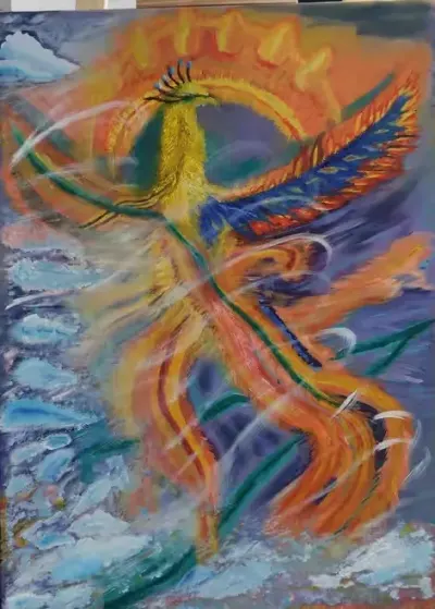 Obraz olejny " Ognisty FENIX" — praca Joanna, Mysłaków