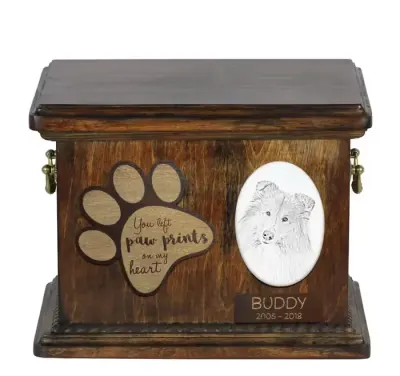 Owczarek szkocki długowłosy, Collie rough urna z płytką ceramiczną Art-Dog — praca Krzysztof Liszka, Żary