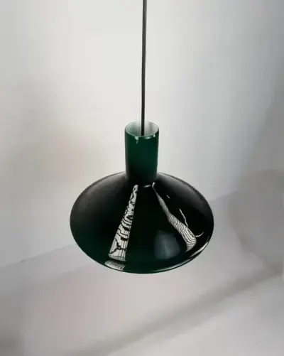 Ciemnozielona, szklana lampa wisząca Holmegaard P&T, projekt Michael Bang — praca FFF, Wrocław