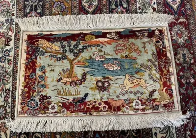 Jedwab na jedwabiu turecki dywanik HEREKE 65x50 cm galeria 15 tyś — praca Dywany Świata, Zielona Góra