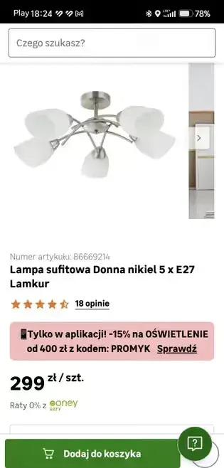 Lampa sufitowa Donna nikiel 30 % ceny — praca Marcin, Kościerzyna