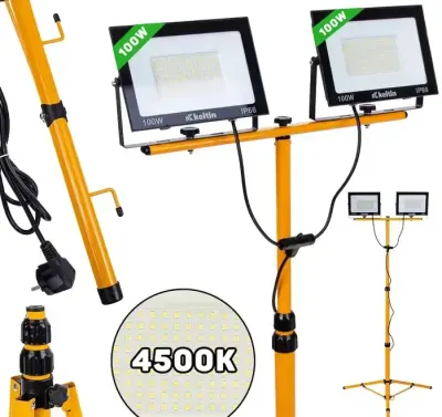 Nowy naświetlacz lampa LED 2 x 100W ze statywem teleskopowy biały neutralny — praca Kazimierz, Piątek