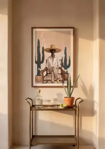 Plakat mężczyzna w sombrero z margaritą – grafika boho western, plakat na ścianę — praca Sprzedawca, Warszawa