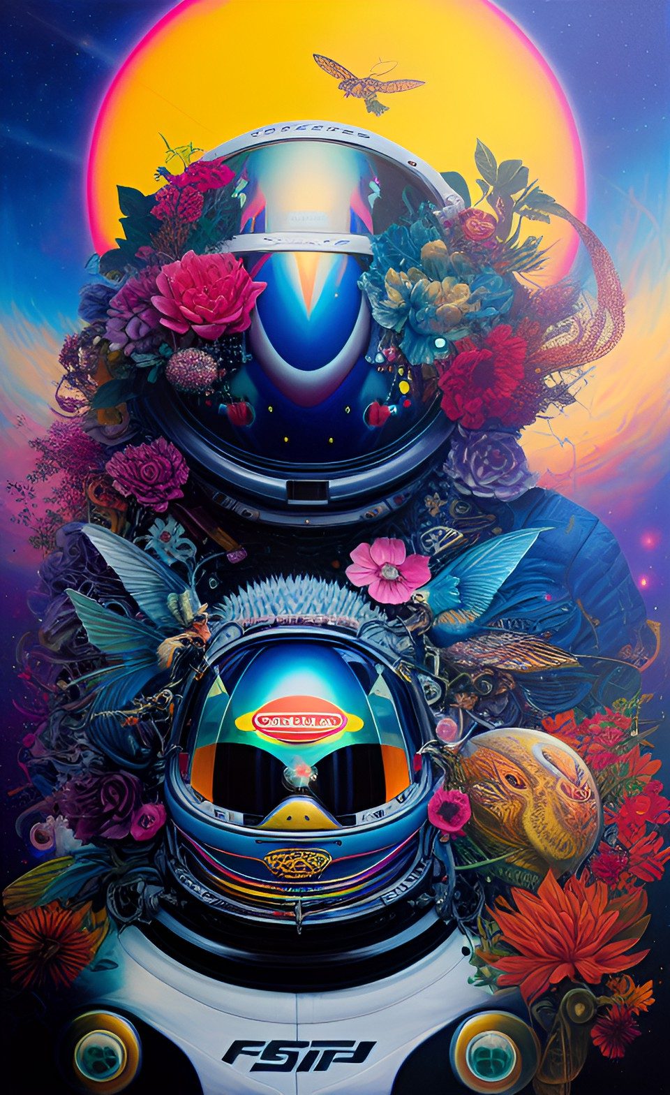 Ogród galaktyki — surrealistyczny plakat o intensywnej palecie
